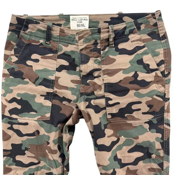 Nili Lotan Cropped French Military Pants Womens Green Camouflage Flat Front Sz 4 - Picture 3 of 12